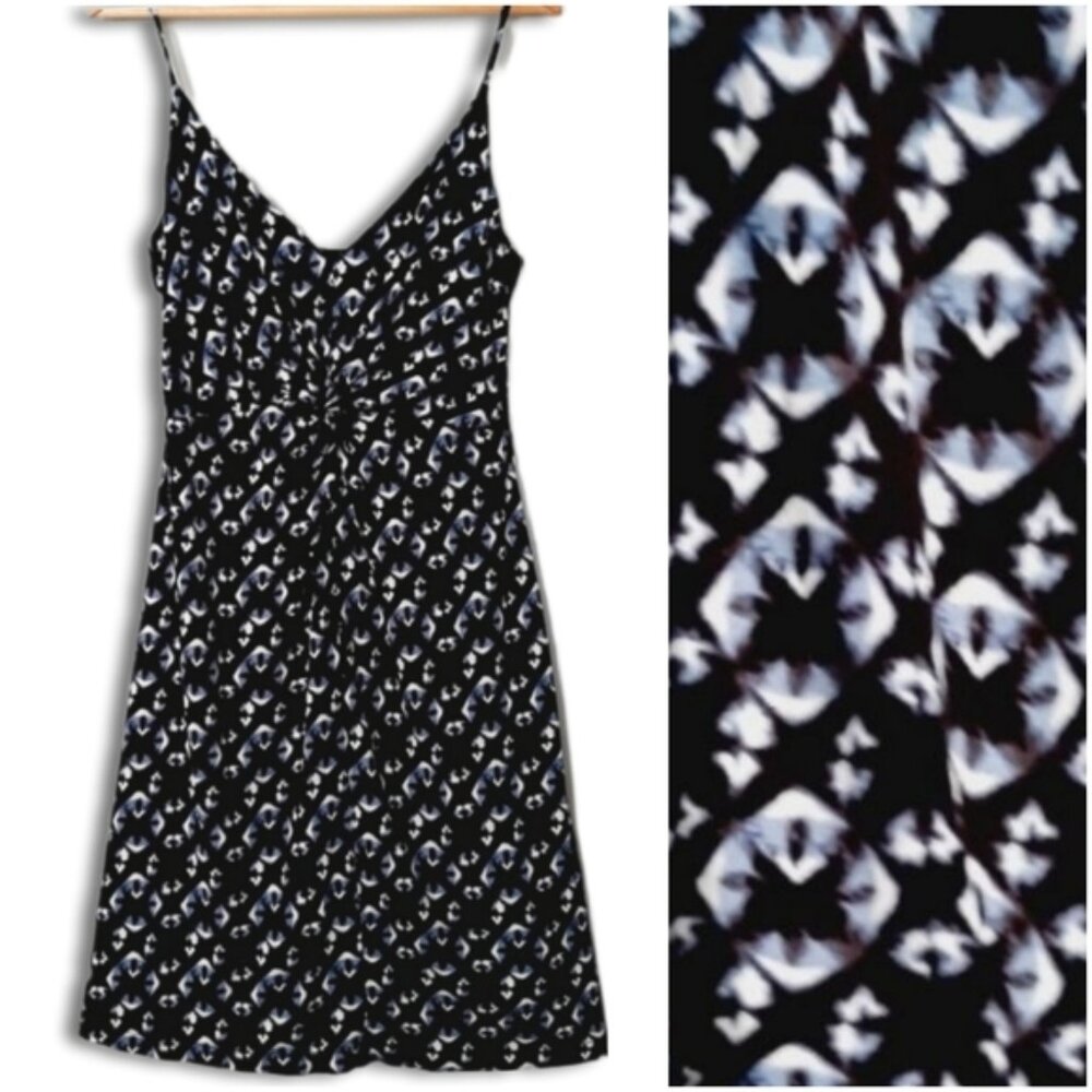 H&M New Tie-Dye Floral Print Summer Dress Blue & White Tank Top Straps Sz L